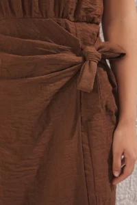 TRENDYOLMİLLA Brown Plain Binding Detailed Midi Weaving Dress - Image 4