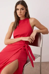 TRENDYOLMİLLA Rejection Plain Binding Detailed Midi Weaving Dress - Image 2