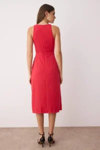 TRENDYOLMİLLA Rejection Plain Binding Detailed Midi Weaving Dress - Image 4