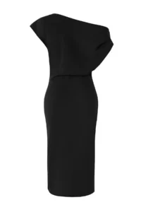 TRENDYOLMİLLA Black Midi Ruffle/Drape Detailed Knitting Dress - Image 6