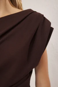 TRENDYOLMİLLA Brown Midi Ruffle/Drape Detailed Knitting Dress - Image 3