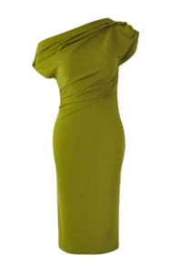 TRENDYOLMİLLA Oil Green Midi Gathering/Drape Detailed Knitting Dress - Image 5