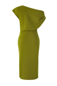 TRENDYOLMİLLA Oil Green Midi Gathering/Drape Detailed Knitting Dress - Image 6