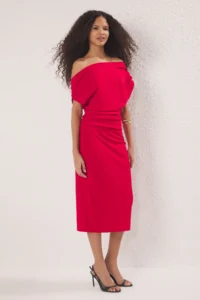 TRENDYOLMİLLA Rejection Midi Ruffle/Drape Detailed Knitting Dress - Image 2