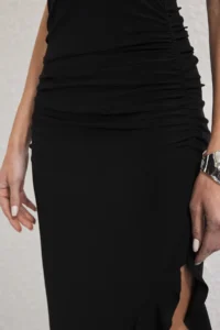 TRENDYOLMİLLA Black Sleeveless Frilly slit Flexible Maxi Knitting Dress - Image 3