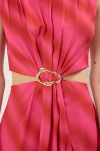 TRENDYOLMİLLA Pink Abstract Patterned Waist Dekolteli Maxi Weaving Dress - Image 3