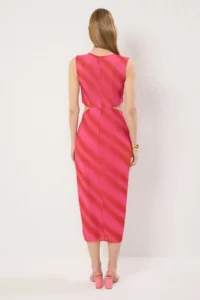 TRENDYOLMİLLA Pink Abstract Patterned Waist Dekolteli Maxi Weaving Dress - Image 4