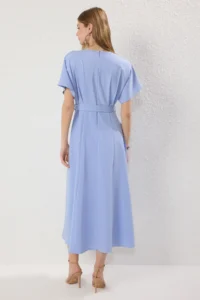 TRENDYOLMİLLA Light Blue Belted Skirt Opened at Waist Dress - Image 4