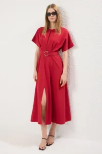 TRENDYOLMİLLA Rejection Belted Skirt Opened at Waist Dress