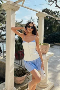 TRENDYOLMİLLA White-Blue pleated Mini Weaving Dress - Image 6