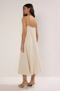 TRENDYOLMİLLA Beige Plain Midi denim Dress - Image 4