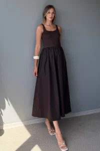 TRENDYOLMİLLA Brown Waist Opened Weaving Maxi Dress