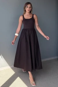 TRENDYOLMİLLA Brown Waist Opened Weaving Maxi Dress - Image 2