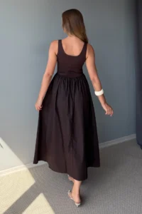 TRENDYOLMİLLA Brown Waist Opened Weaving Maxi Dress - Image 3