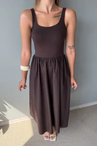 TRENDYOLMİLLA Brown Waist Opened Weaving Maxi Dress - Image 4