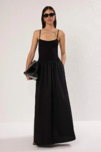 TRENDYOLMİLLA Black Waist Opened Weaving Maxi Dress
