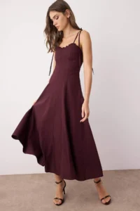 TRENDYOLMİLLA Dark Burgundy Waist Weaving Maxi Dress - Image 2