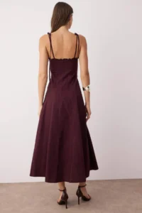 TRENDYOLMİLLA Dark Burgundy Waist Weaving Maxi Dress - Image 4