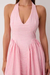 TRENDYOLMİLLA Pink Gingham Patterned Weaving Maxi Dress - Image 3