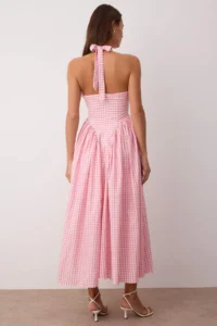 TRENDYOLMİLLA Pink Gingham Patterned Weaving Maxi Dress - Image 4