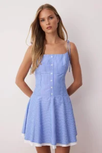 TRENDYOLMİLLA Mavi Striped Weaving Mini Dress