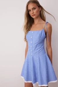 TRENDYOLMİLLA Mavi Striped Weaving Mini Dress - Image 2