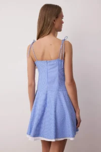TRENDYOLMİLLA Mavi Striped Weaving Mini Dress - Image 4