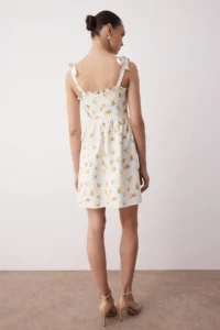 TRENDYOLMİLLA Ecru Skirt with flywheel Fruit Patterned Mini Weaving Dress - Image 4