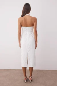 TRENDYOLMİLLA White Waist Dekolteli Accessory Detailed Maxi Lined Weaving Dress - Image 4