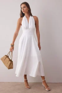 TRENDYOLMİLLA White Dekolteli Barbell Neck Poplin Lined Weaving Dress - Image 2