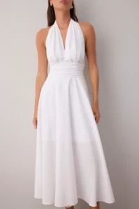 TRENDYOLMİLLA White Dekolteli Barbell Neck Poplin Lined Weaving Dress - Image 3