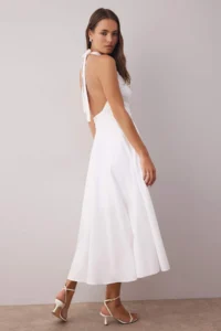 TRENDYOLMİLLA White Dekolteli Barbell Neck Poplin Lined Weaving Dress - Image 4