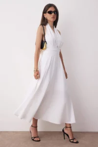 TRENDYOLMİLLA White Dekolteli Barbell Neck Poplin Lined Weaving Dress - Image 6