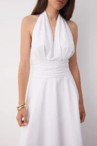 TRENDYOLMİLLA White Dekolteli Barbell Neck Poplin Lined Weaving Dress - Image 7