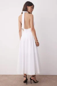 TRENDYOLMİLLA White Dekolteli Barbell Neck Poplin Lined Weaving Dress - Image 8