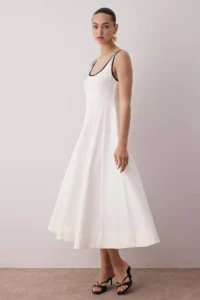 TRENDYOLMİLLA Plain Midi Weaving Dress with Ecru Linen Content - Image 2