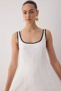 TRENDYOLMİLLA Plain Midi Weaving Dress with Ecru Linen Content - Image 3
