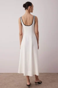 TRENDYOLMİLLA Plain Midi Weaving Dress with Ecru Linen Content - Image 4
