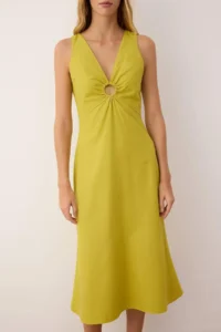 TRENDYOLMİLLA Oil Green Linen A Cut Midi Weaving Dress - Image 3