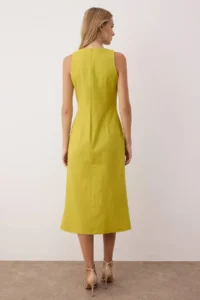 TRENDYOLMİLLA Oil Green Linen A Cut Midi Weaving Dress - Image 4
