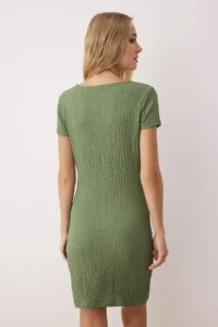 TRENDYOLMİLLA Khaki Plain Accessory Detailed Ruffle/Drape Detailed Short/Mini Knitting Dress - Image 3