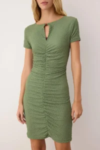 TRENDYOLMİLLA Khaki Plain Accessory Detailed Ruffle/Drape Detailed Short/Mini Knitting Dress - Image 4