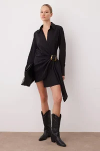 TRENDYOLMİLLA Black Accessory Detailed Double breasted Short / Mini Weaving Dress