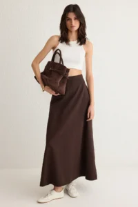 TRENDYOLMiLLA Brown with flywheel Maxi denim Skirt