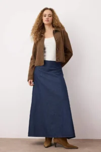 TRENDYOLMiLLA Dark Blue with flywheel Maxi denim Skirt