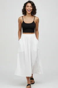 TRENDYOLMiLLA White flared Maxi Elastic Waist Weaving Skirt - Image 6