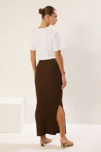 TRENDYOLMİLLA Brown textured Ruffle/Drape Detailed Pen Skirt - Image 5