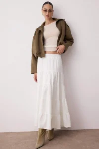 TRENDYOLMiLLA White Cotton textured Material Maxi Size Weaving Bohem Skirt