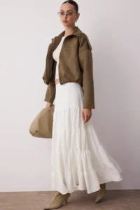 TRENDYOLMiLLA White Cotton textured Material Maxi Size Weaving Bohem Skirt - Image 2