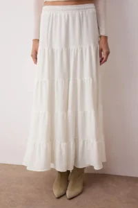TRENDYOLMiLLA White Cotton textured Material Maxi Size Weaving Bohem Skirt - Image 3